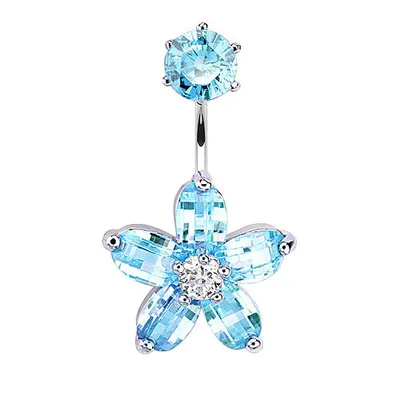 Produktbild von Taffstyle Bauchnabelpiercing Bauchnabelpiercing Banane Stecker Kristall Flower Blume, Aqua