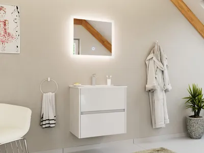 Produktbild von Badmöbelset Taifun 60cm 2 tlg. Waschtisch & LED Spiegel weiss hochglanz : Weiss hochglanz Varianten: Weiss hochglanz