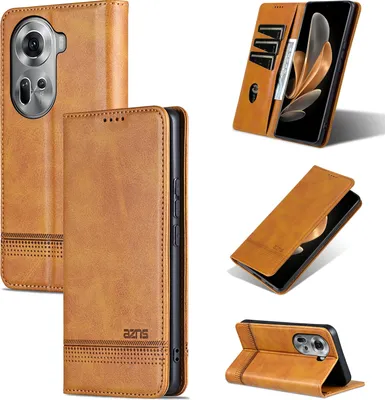 Produktbild von Leder Hülle für Oppo Reno11, Klapphüllen Brieftasche Magnetverschluss Ständer Schutzhülle Gelb