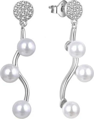Imagen del producto de MOISS: Elegantes pendientes plateados con circonitas y perlas, modelo E0003098