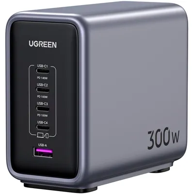 Productafbeelding van UGREEN Nexode 300W snellader met 5 USB-C poorten en PD-technologie, gebaseerd op GaN