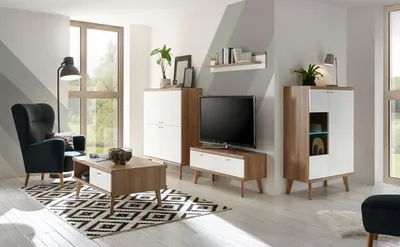 Produktbild von Wohnzimmer Set Merle 304cm eiche riviera / weiß matt Anbauwand
