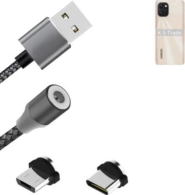 Produktbild von K-S-Trade Hochwertiges Magnet-Lade-kabel Sync-Kabel Daten-Kabel für UMIDIGI Power 7 mit USB-Typ-C-Anschluss und Micro-USB-Anschluss 2A bis zu 480mbps