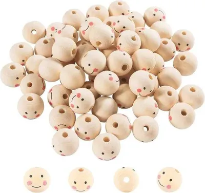 Produktbild von Famanu Holzperlen mit Gesicht - 20 mm natürliche Perlen für DIY Schmuck und Bastelprojekte