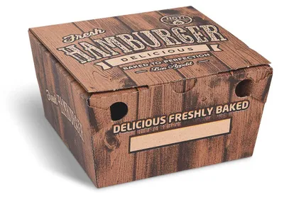 Produktbild von 100x Hamburgerboxen aus Mikrowellpappe bedruckt braun 15 x 15 x 9,5 cm