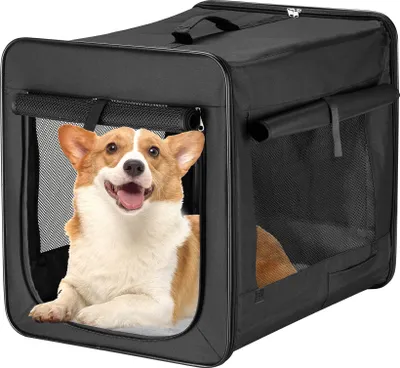 Produktbild von Wiltec Faltbare Transportbox für Hunde, Katzen XL (94x66x74cm), robust, leicht, sicher, Hundebox mit entnehmbarem Kissen, Schwarz