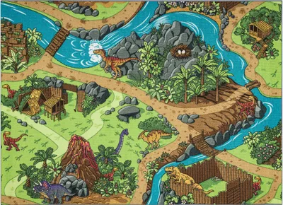 Produktbild von REBEL ROADS TEPPICH Dino World 29 Dinosaurier, rutschfest für Kinder - grau / grün Mehrfarben 95x133 cm