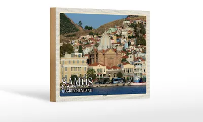 Produktbild von Holzschild Reise 18x12 cm Samos Griechenland Mytilini Stadt Meer