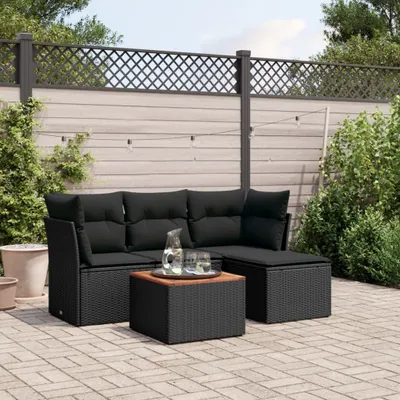Produktbild von Design 5-tlg. Garten-Sofagarnitur mit Kissen Schwarz Poly Rattan, Gartenmöbel-Sets 2024 Neu