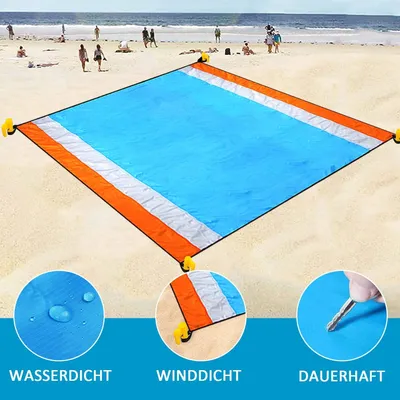 Produktbild von Stranddecke/Picknickdecke 300 x 270 cm, sandabweisend, wasserdicht, ideal für Strand, Camping und Wandern – tragbar, schnelltrocknend, sandabweisend, wasserdicht – Blau