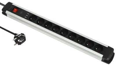 Obrázok produktu pre Electraline 35431, zásuvková lišta (hliníková), 9 zásuviek + 3 USB porty typu A (3A) s