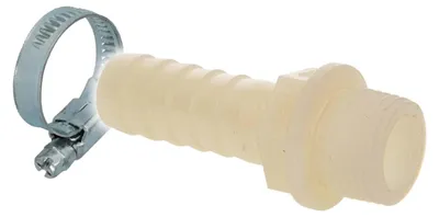 Produktbild von tecuro Schlauchtülle Ø 16 mm x 1/2 Zollt AG, mit Edelstahlschlauchschelle - Nylon weiß