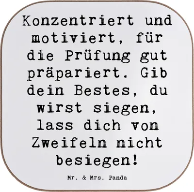 Produktbild von Mr. & Mrs. Panda Tischuntersetzer Spruch Prüfungen bestehen - Weiß - Geschenk, motiviert, Tassen Untersetzer, Holzuntersetzer, Tassenuntersetzer, Prüfung, Coaster, Trost