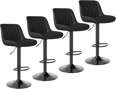 Produktbild von Barhocker 4er Set, Drehbare Barhocker mit Lehne, Höhenverstellbar aus Kunstleder, Moderner Barstuhl Küchenhocker Bar Hocker Bar Stool, Schwarz