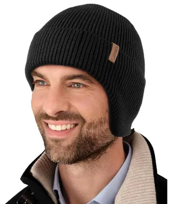 Produktbild von Winter Beanie Mütze mit Ohrenklappe Fleecegefüttert Schwarz