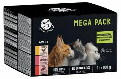 Immagine prodotto di PETREPUBLIC Pacchetto Mega pollo, salmone, manzo - cibo umido per gatti - 12x100 g