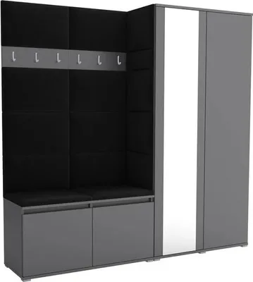 Produktbild von Garderoben-Set Noris IV mit Spiegel, gepolsterte Garderobe mit Sitzbank, Wandpaneelen und Stauraum (Farbe: Anthrazit + Trinity 16)