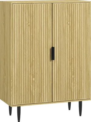 Produktbild von HOMCOM Platzsparendes Schuhregal für 15 Paar Schuhe, Schuhregal für den Eingangsbereich mit 4 verstellbaren Regalen und Metallbeinen, Eiche