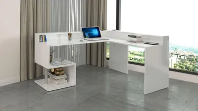 Immagine prodotto di Scrivania Angolare a Giorno 180x160x60x92,5h cm Esse Bianco Lucido
