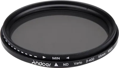 Productafbeelding van Andoer 55 mm ND Fader, variabele grijsfilter met instelbare neutraledichtheid (ND2 tot ND400), geschikt voor Canon en Nikon DSLR-camera's
