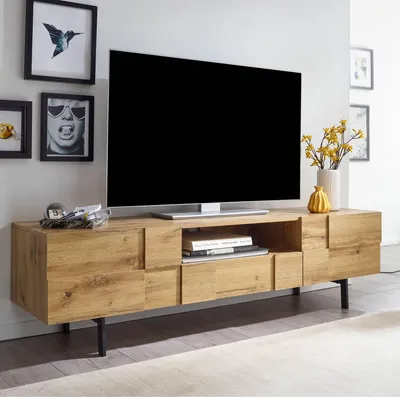 Immagine prodotto di FineBuy Mobile TV basso in finitura rovere 160x46x43 cm Mobile TV a due ante Mobile TV alto Tavolino TV Mobile TV moderno Mobile TV da salotto
