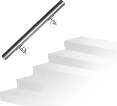 Obrázok produktu pre Aopunly nerezové zábradlie 50 - 200 cm zábradlie na schody vnútorné a vonkajšie zábradlie nástenné zábradlie na schody z nerezovej rúrky V2A, s montážnym materiálom, dĺžka: 50 cm