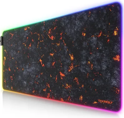 Produktbild von Titanwolf RGB Gaming Mauspad, Mousepad 900 x 400 mm, verbessert Präzision & Geschwindigkeit, Lavamotiv