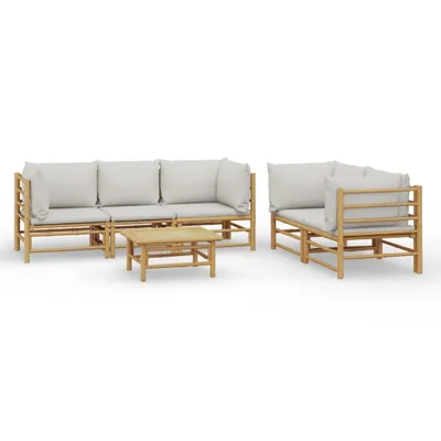 Produktbild von 6-tlg. Garten-Lounge-Set mit Hellgrauen Kissen Bambus
