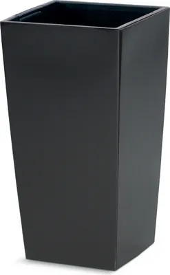 A black planter pot on a white background.