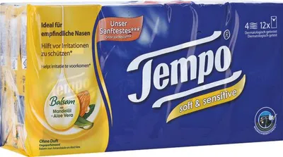 Produktbild von TEMPO Taschentücher 12x9 4lag. Mandelöl+Aloe Vera