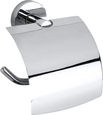 Produktbild von BOMEGA Papierrollenhalter mit Deckel links Messing Chrom poliert 140x155x80 mm für Bad & WC >> zum Bohren oder Kleben