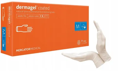 Zdjęcie produktu dla Rękawiczki lateksowe bezpudrowe Mercator Dermagel Coated biały 100 szt. rozmiar M