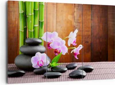 Produktbild von Bild auf Leinwand - Leinwandbild - Bambus Dekoration Blume Orchidee - 165x110cm - Wand Bild - Wanddeko - Leinwanddruck - Bilder - Kunstdruck - Leinwand bilder - Wandkunst - CE165x110-2167