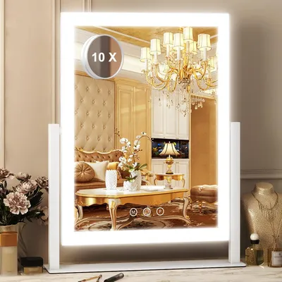 Image de Miroir de maquillage éclairé SURFOU, style Hollywood, 27x37 cm, pour table de maquillage, idéal pour les cosmétiques