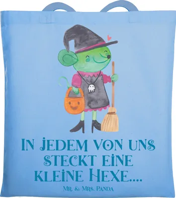 Produktbild von Mr. & Mrs. Panda Tote Bag Halloween Hexe - Sky Blue - Geschenk, Shopping Tasche, canvas, kreative Feiern, Gruselparty, totebag, Schultasche, inspirierender Spruch, kleine