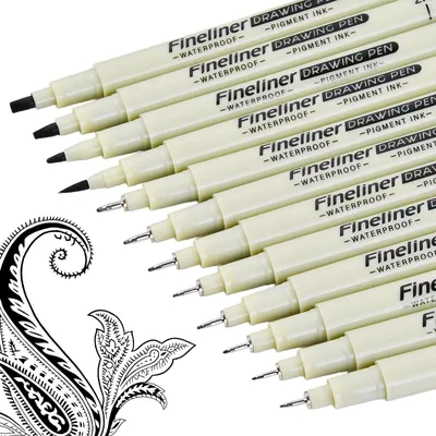 Productafbeelding van Set van 12 Fineliners in Zwart met Verschillende Lijnbreedtes