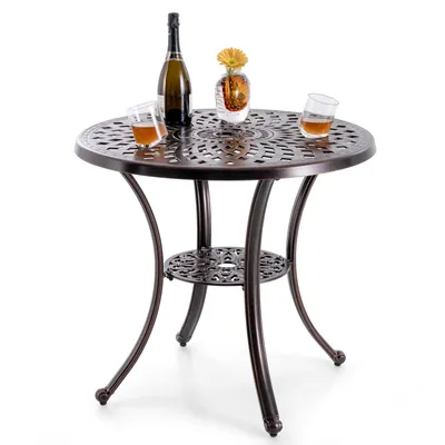 Produktbild von GOPLUS Beistelltisch rund, Ø79cm Gartentisch aus Aluminiumguss mit 5cm Schirmloch, Balkontisch wetterfest, Bistrotisch Kaffeetisch Terrassentisch, Esstisch Outdoor für Balkon Garten Terrasse