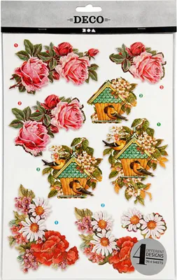 Image de Creativ Company 3d feuilles de fleurs et d'oiseaux, 4 feuilles
