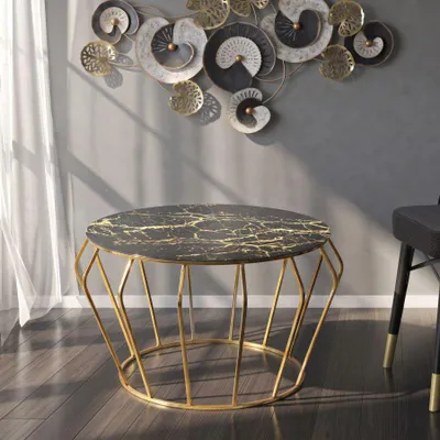 Imagen del producto de Mesa de centro, dimensiones 78 x 44,5 x 44,5 cm, estructura de metal, superficie de vidrio, color dorado y