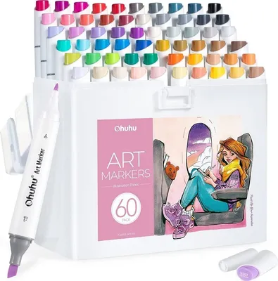 Zdjęcie produktu dla Markery alkoholowe OHUHU dwustronne Fine & Slim Broad, 60szt Manga + blender