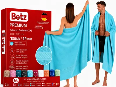 Produktbild von Betz Badetuch XXL 100x200 cm 100% Baumwolle – Weiches Frottee Saunatuch & Strandtuch – Pflegeleicht & saugstark – Palermo Serie – Farbe Türkis