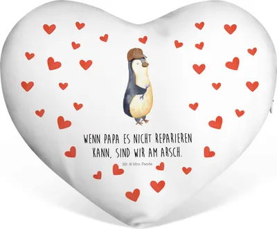 Produktbild von Mr. & Mrs. Panda Herz Kissen Wenn Papa es nicht reparieren kann, sind wir am Arsch - Weiß - Geschenk, Liebe, Schraubenschlüssel, Sofakissen, Vater, Kuschelkissen, Pinguin