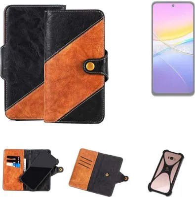Produktbild von K-S-Trade Handyhülle Schutzhülle Bookstyle Case Wallet-Case kompatibel mit Vivo Y37 Pro 5G Handy Cover Bumper Klapphülle schwarz hellbraun 1x