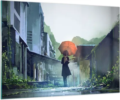 Produktbild von Bilder auf glas - Frau Straße Haus - 100x70cm - Glasbilder - Wandbilder - Kunstdruck - zum Aufhängen bereit - Wanddekoration aus Glas - Glas Bilder - Wandbild auf Glas - Einteilig - GAA100x70-3918