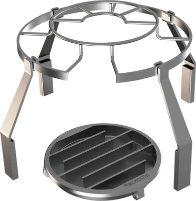 A metal grill rack and a circular grate are shown against a white background.