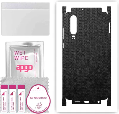 Produktbild von apgo Rückseite + Seiten Schutzfolie, Skin, kompatibel mit Huawei P30, Hinten Displayschutzfolie aus Vinylfolie, kratzfest, einfache Montage - Schwarze Honigwabe