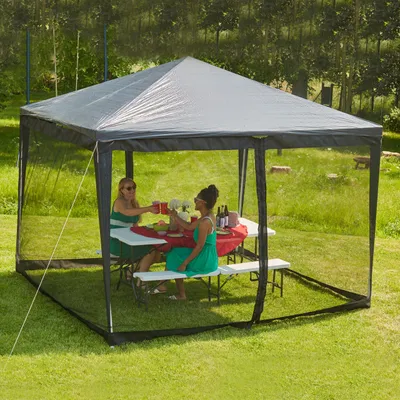 Produktbild von Relaxdays Moskitonetz für 3 x 3 m Pavillon, 2 Seitenteile, mit Reißverschluss, Klettband, 12 m XL Mückennetz, schwarz