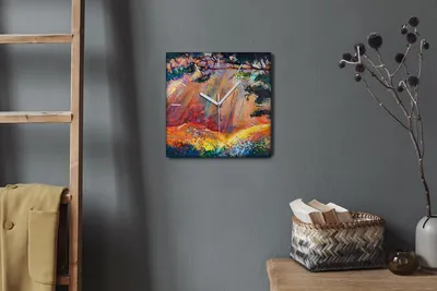 Produktbild von Coloray Hodiny Unikátní 30x30 cm  Tiché hodiny Pro obývací pokoj a kuchyň Nástěnné hodiny Plátno Bílé ručičky hodin - Květy stromů příroda