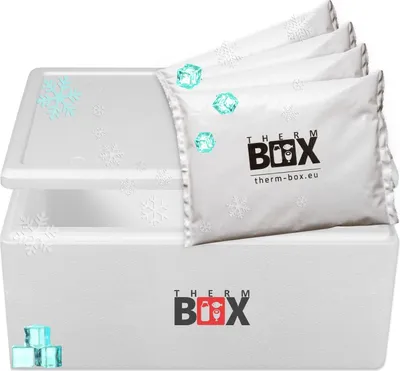Produktbild von THERM BOX Styroporbox 38W mit 4x Kühlakku für Kühlbox 38L Innen: 53x33x21cm Transportbox Thermobehälter Wiederverwendbar