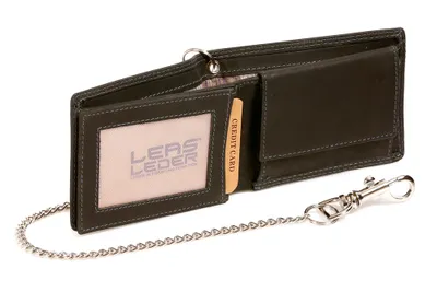 Produktbild von LEAS MCL Mini-Bikerbörse im Querformat mit Chrom-Kette extra dünn Vintage-Stil in Echt-Leder, schwarz - LEAS Chain-Series